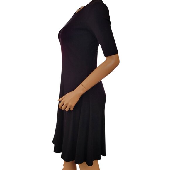 Old Navy Ribbed Dress Size Medium Black Fit & Flare 1/2 Sleeve Capsule Wardrobe - Picture 2 of 7